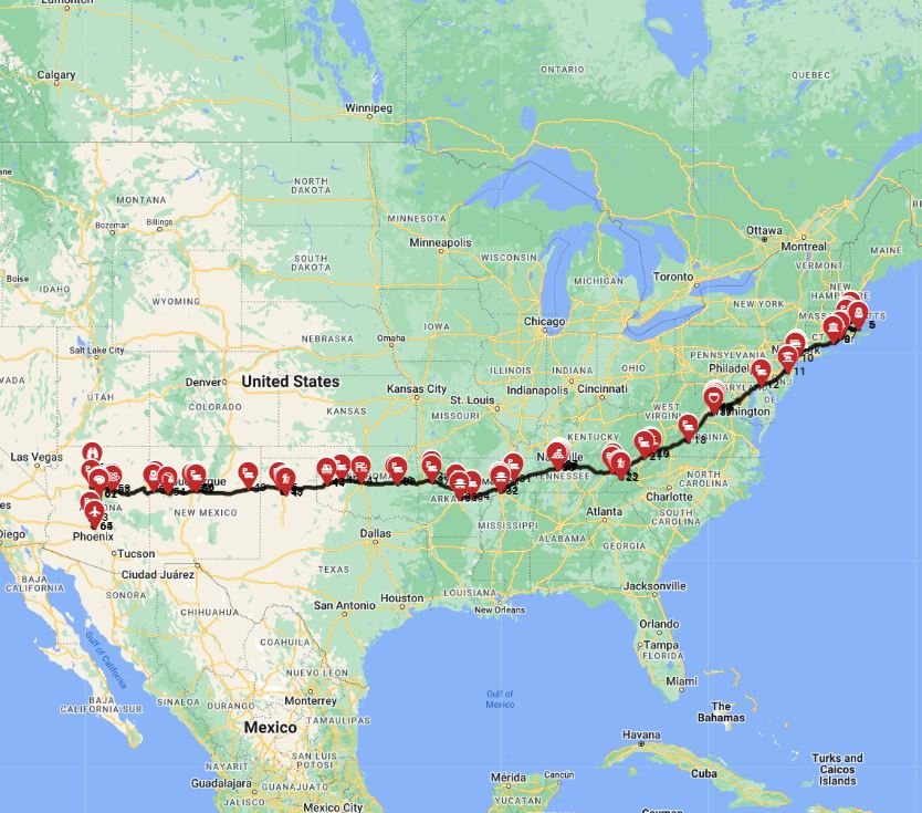 epic campervan trip route from Boston to Phoenix